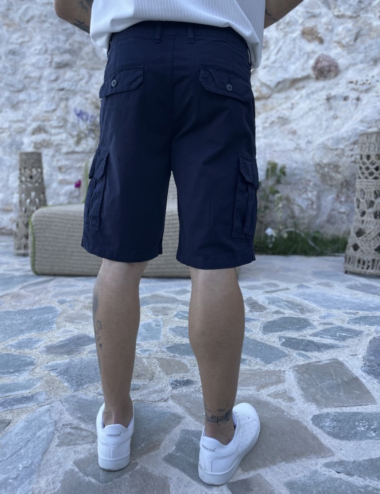 Ανδρική μπλε cargo βερμούδα με Scratch στις τσέπες 242105B φωτογραφία